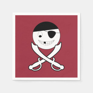 Friendly Smiling Pirate with Crossed Swords on Red Napkin