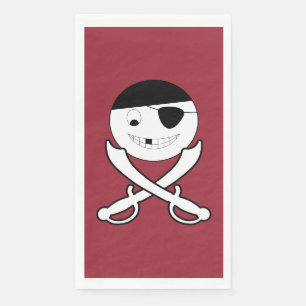 Friendly Smiling Pirate with Crossed Swords on Red Napkin