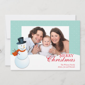 Friendly snowman north pole blue Christmas photo Holiday Card