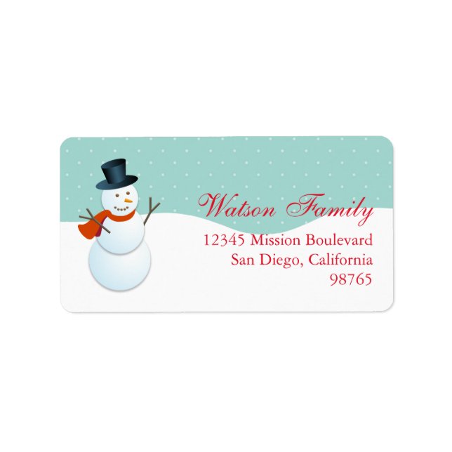 Friendly snowman north pole blue return address label (Front)