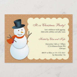 Friendly snowman north pole brown Christmas party Invitation