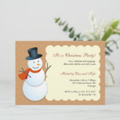 Friendly snowman north pole brown Christmas party Invitation (Standing Front)