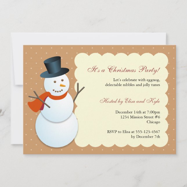 Friendly snowman north pole brown Christmas party Invitation (Front)