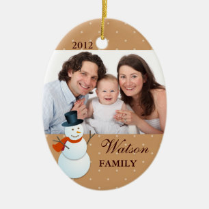 Friendly snowman north pole brown Christmas photo Ceramic Tree Decoration