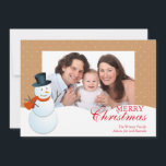 Friendly snowman north pole brown Christmas photo Holiday Card<br><div class="desc">Show off your family photo in this adorable Christmas greeting card. This holiday card features a friendly snowman along with customisable greetings. Share warm holiday cheers to your friends and family with this easy to customise holiday photo card.</div>
