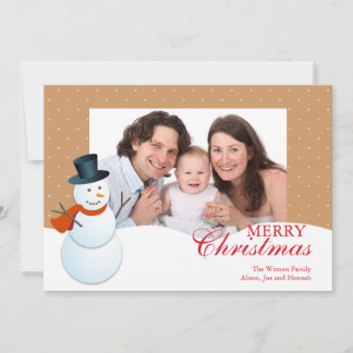 Friendly snowman north pole brown Christmas photo Holiday Card