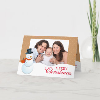 Friendly snowman north pole brown Christmas photo Holiday Card