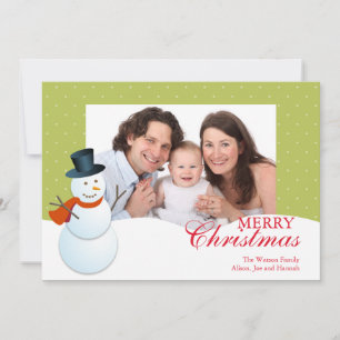 Friendly snowman north pole green Christmas photo Holiday Card