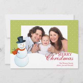 Friendly snowman north pole green Christmas photo Holiday Card