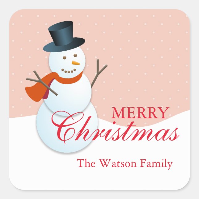 Friendly snowman north pole pink christmas holiday square sticker (Front)