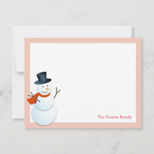 Friendly snowman north pole pink holiday thank you invitation