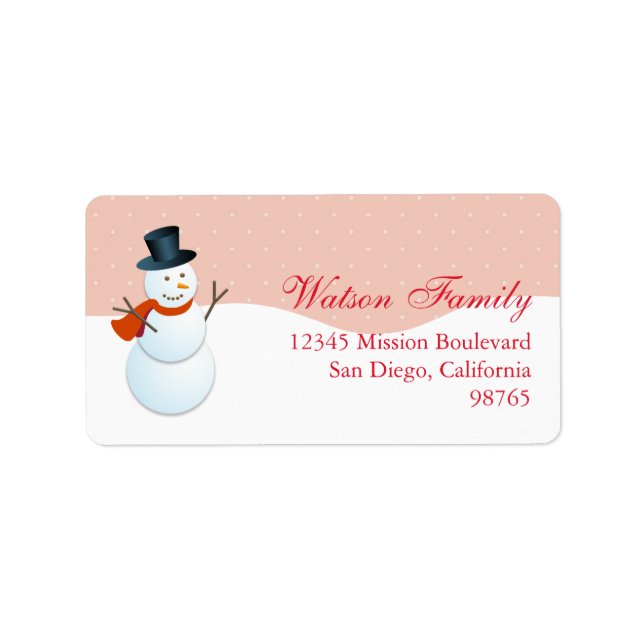 Friendly snowman north pole pink return address label (Front)