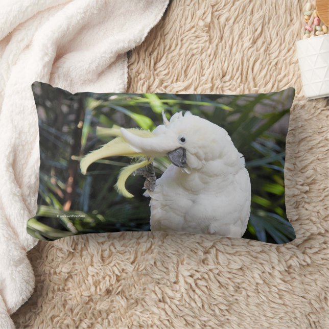 Friendly Sulphur-Crested Cockatoo Waves Hello Lumbar Cushion (Blanket)