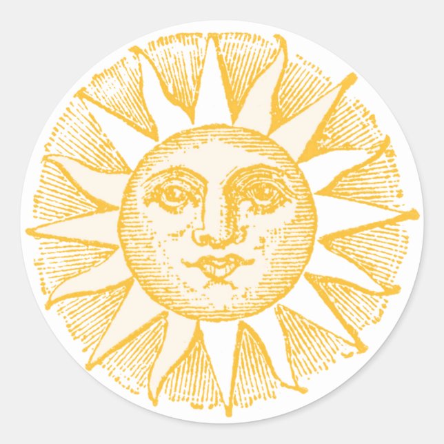 Friendly Sun Face Vintage Illustration Classic Round Sticker (Front)