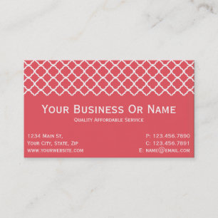 Friendly Tone Persimmon Pink And White Quatrefoil Business Card