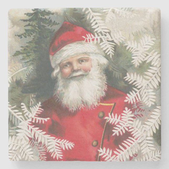 Friendly Vintage Santa Christmas Stone Coaster (Front)
