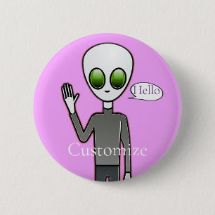 Friendly Waving Alien Thunder_Cove 6 Cm Round Badge