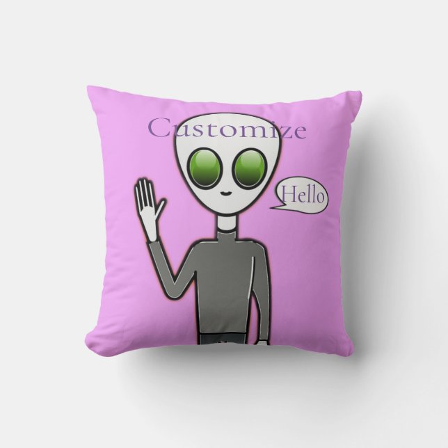 Friendly Waving Alien Thunder_Cove Cushion (Front)