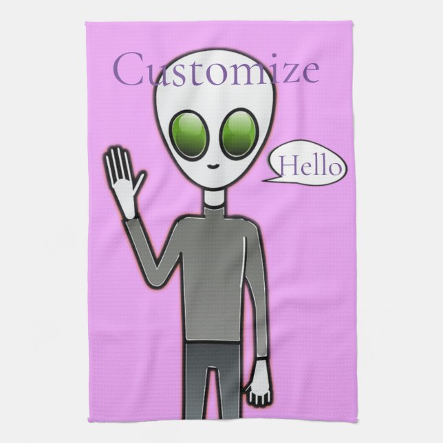 Friendly Waving Alien Thunder_Cove Tea Towel (Vertical)