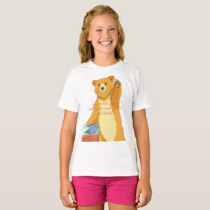 Friendly Waving Bear Cartoon – Vibrant Jungle Gree T-Shirt