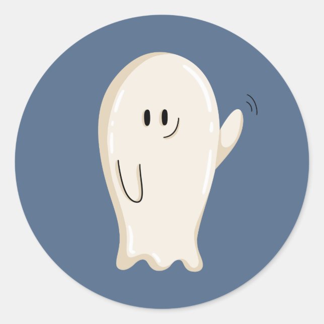 Friendly Waving Ghost Classic Round Sticker (Front)