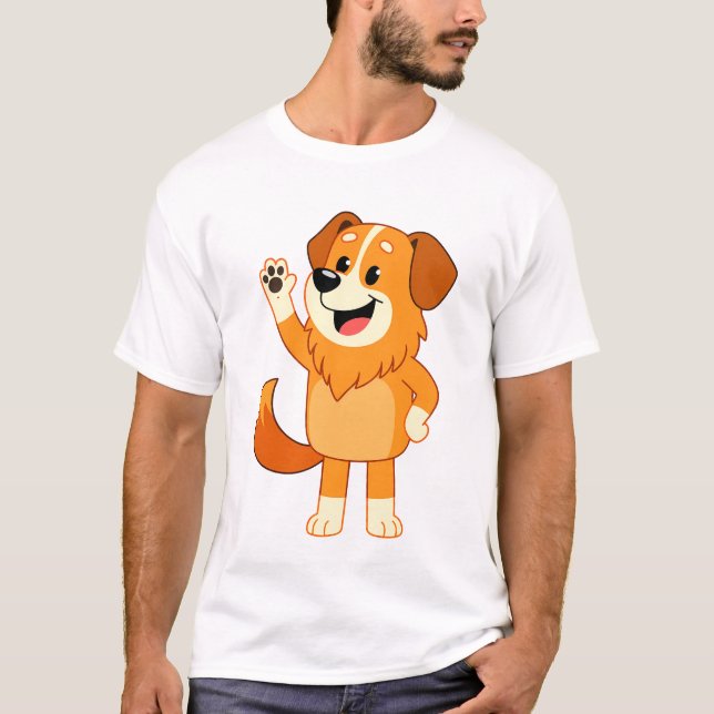 Friendly Waving Orange Dog T-Shirt (Front)