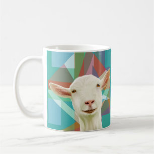 Friendly White Goat Colourful Geometric Background Coffee Mug