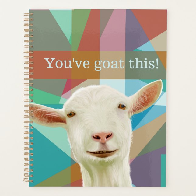 Friendly White Goat Colourful Geometric Background Planner (Front)