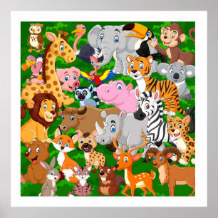 Friendly Wild Animals Cute Kids Room Poster