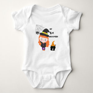 Friendly Witch and Her Cute Black Cat Baby Bodysuit