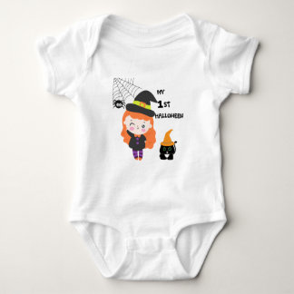 Friendly Witch and Her Cute Black Cat Baby Bodysuit
