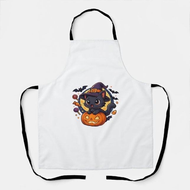 Friendly Witch Hat Cat  Cute Pastel Kawaii Hallowe Apron (Front)