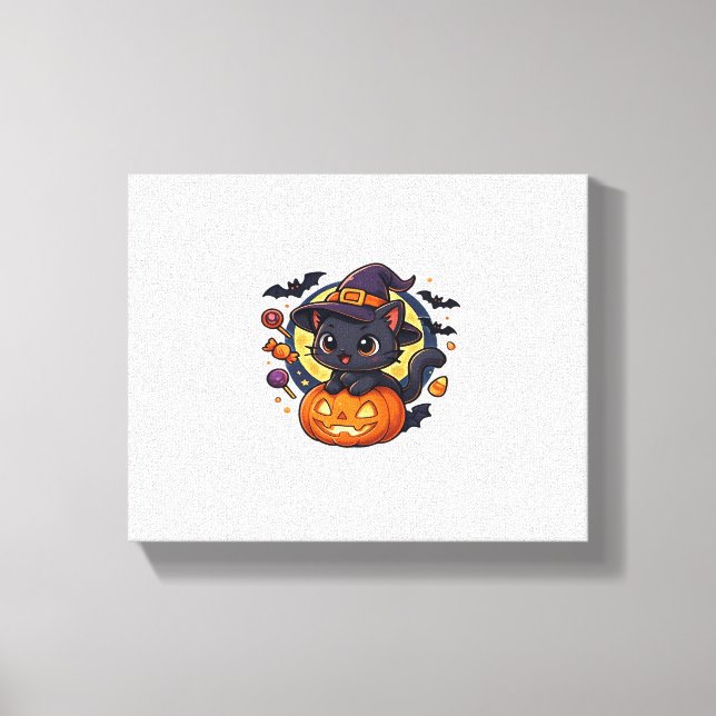 Friendly Witch Hat Cat  Cute Pastel Kawaii Hallowe Canvas Print (Front)