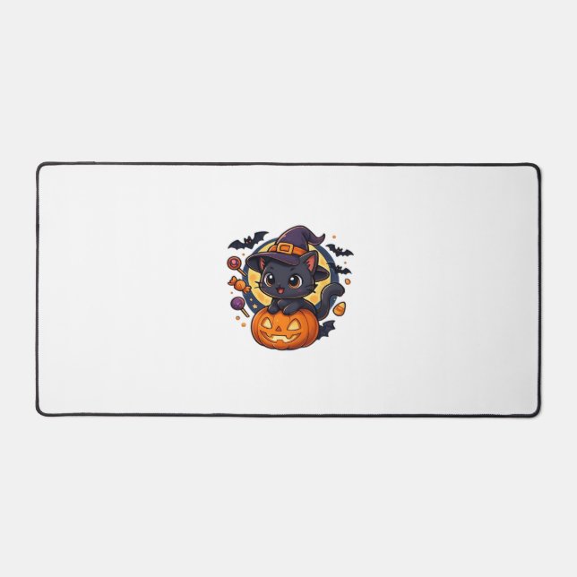Friendly Witch Hat Cat  Cute Pastel Kawaii Hallowe Desk Mat (Front)