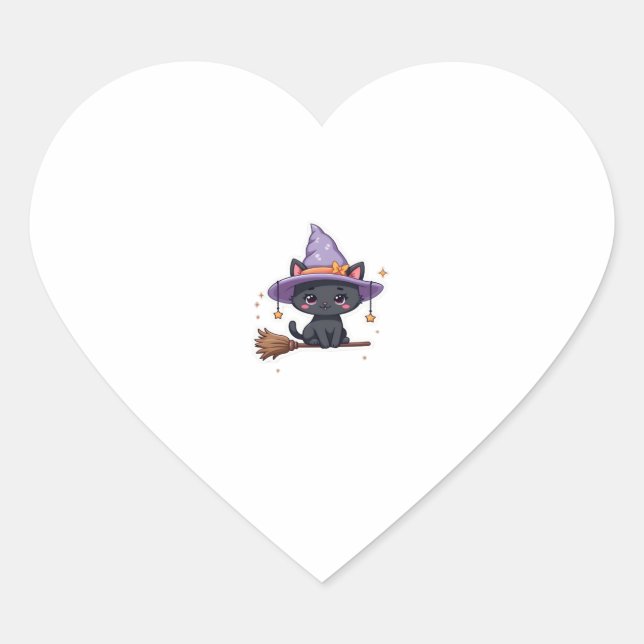 Friendly Witch Hat Cat  Cute Pastel Kawaii Hallowe Heart Sticker (Front)