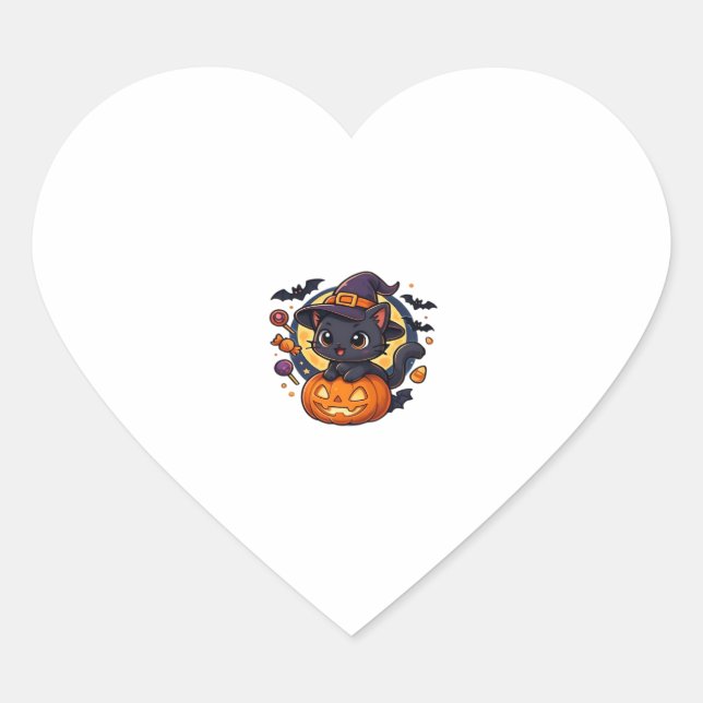 Friendly Witch Hat Cat  Cute Pastel Kawaii Hallowe Heart Sticker (Front)