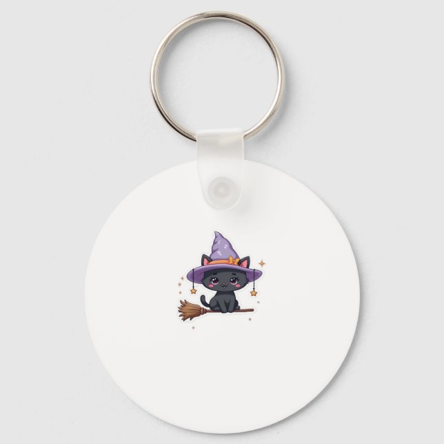 Friendly Witch Hat Cat  Cute Pastel Kawaii Hallowe Key Ring (Front)
