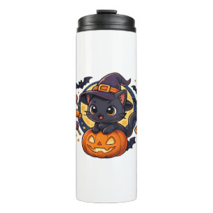 Friendly Witch Hat Cat  Cute Pastel Kawaii Hallowe Thermal Tumbler