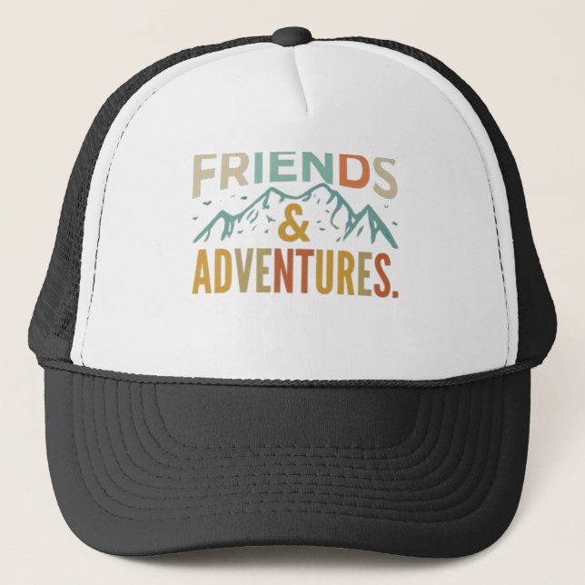 "Friends & Adventures" Multicolor  Trucker Hat (Front)