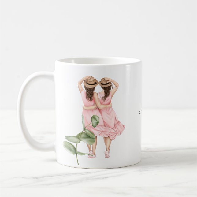 Friends Always Girls Florals Illustration Name Coffee Mug (Left)