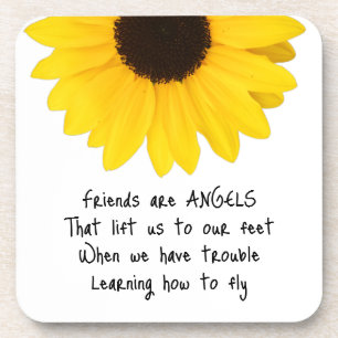 Friends are Angels Quote Sunflower Beverage Coaste Coaster