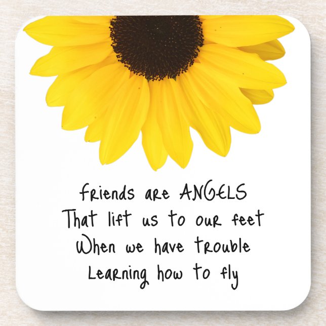 Friends are Angels Quote Sunflower Beverage Coaste Coaster (Front)