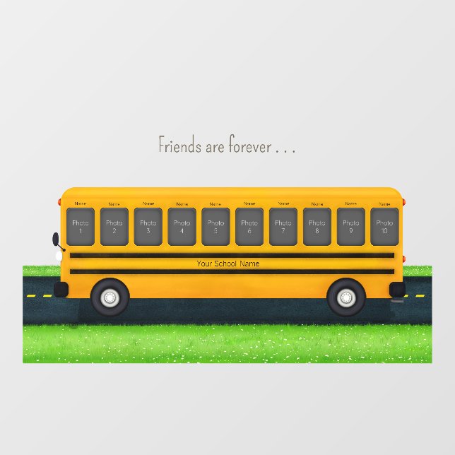 Friends Are Forever School Bus 10 Photo Frame Window Cling (Sheet)