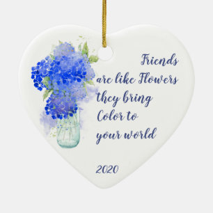 Friends are like Flowers they bring Colour Quote Ceramic Tree Decoration