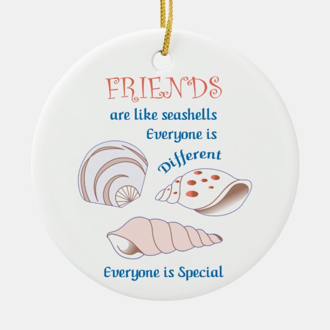 Friends are Like Seashells Ceramic Tree Decoration (Front)