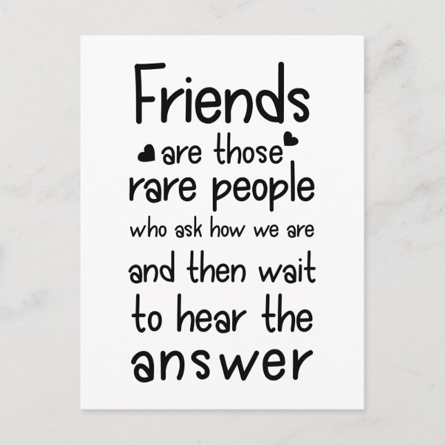 Friends are rare people Friendship Quote Black Postcard (Front)