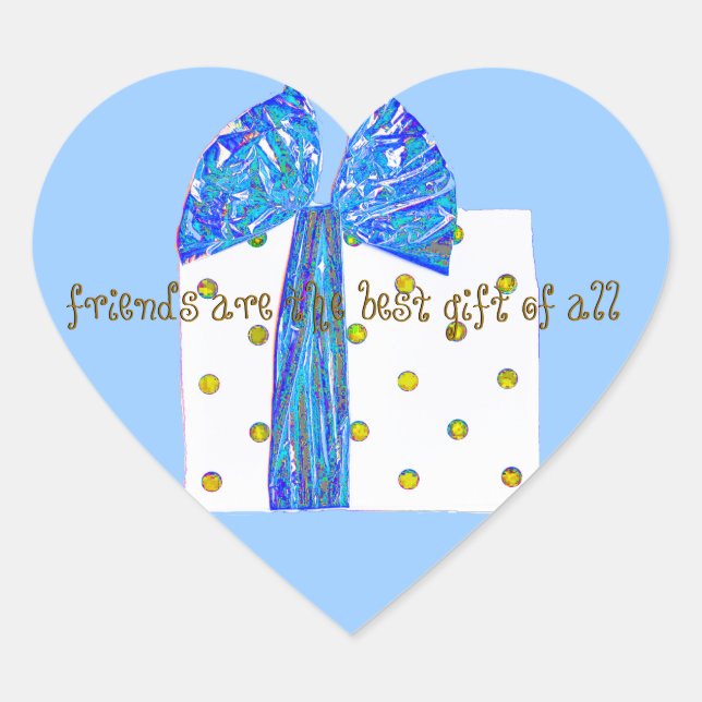 Friends Best Gift Blue and Gold Heart Sticker (Front)
