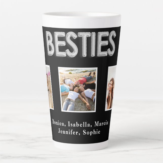 Friends besties black silver photo names latte mug (Front)