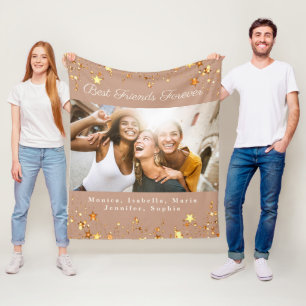 Friends besties photo camel gold stars fleece blanket