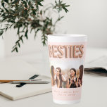 Friends besties photo rose gold pink BFF Latte Mug<br><div class="desc">A chic feminine rose gold,  blush pink background. Personalise and add your own photo,  selfie of your best friend(s) your names and place of event.  Rose gold balloon style font and the word: Besties. Perfect as a gift for yourself or as a birthday or Christmas gift for your friends.</div>